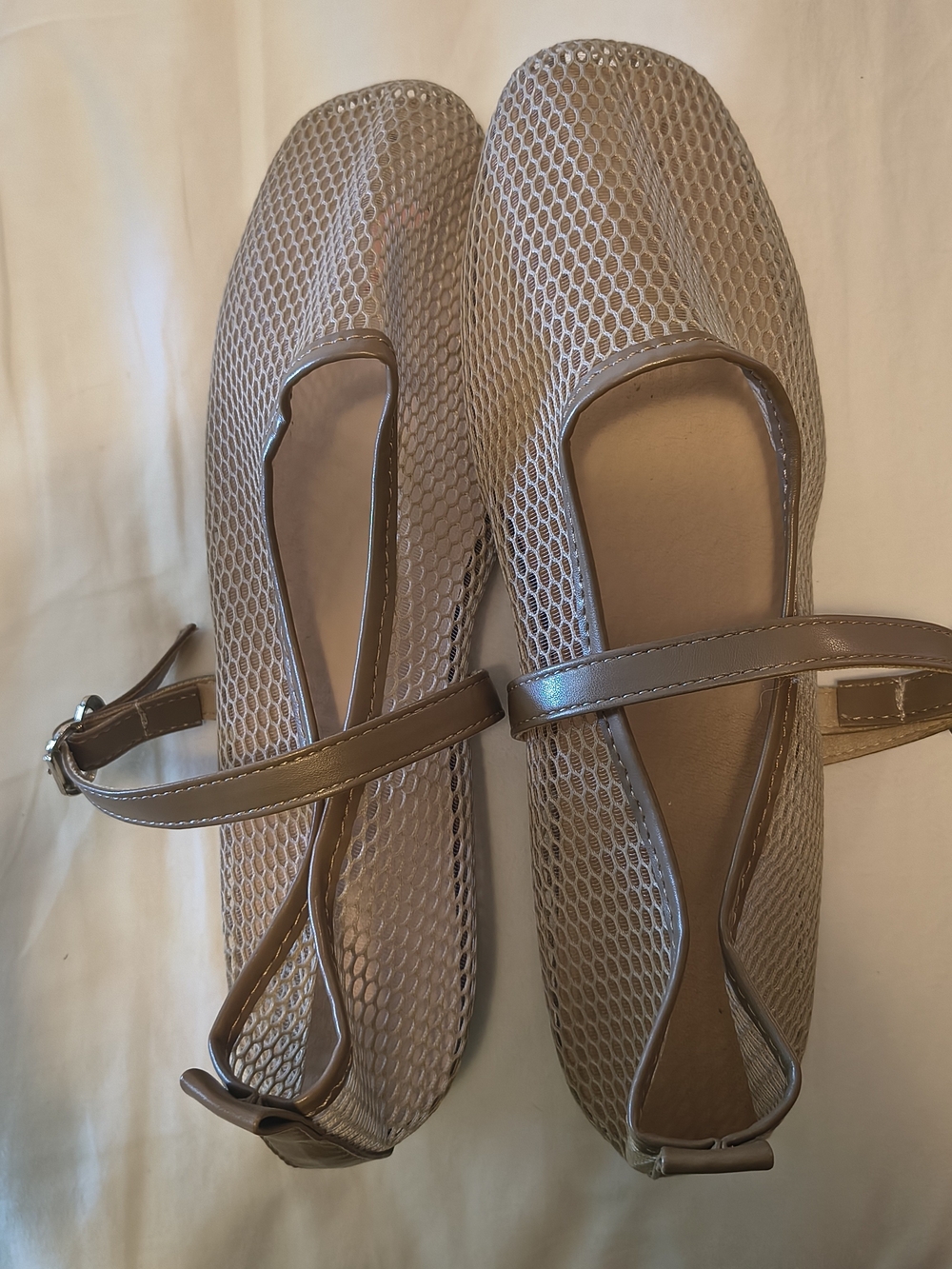 Women’s Taupe Mesh Mary Jane Flats
